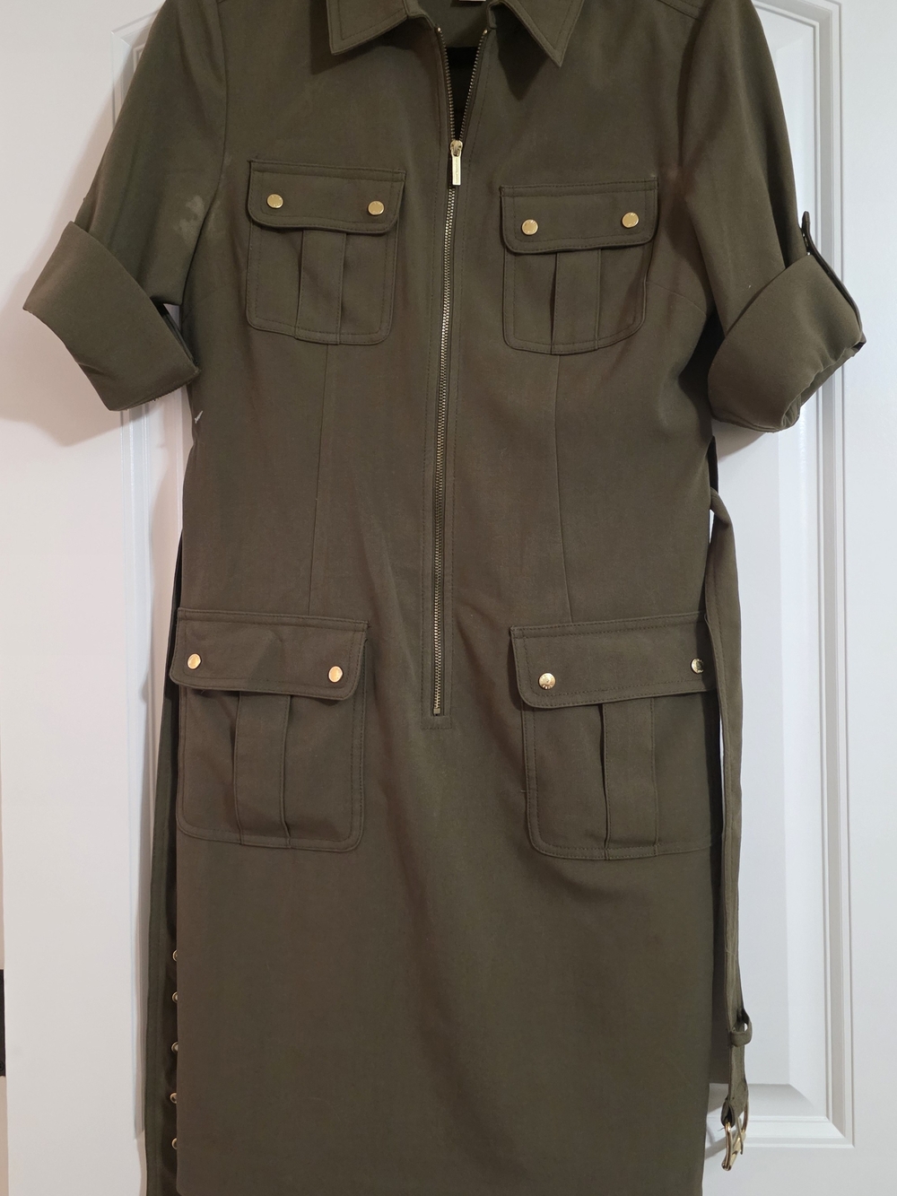 Michael Kors Olive Green Utility Zip-Front Jacket Dress
